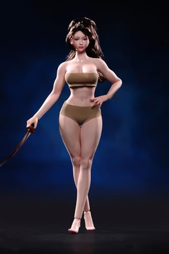 Fremego 1/6 Scale Female Body 12inch Super Flexible Seamless Female Muscler Figure Doll Makeup Version with Detachable Feet Bodybuilding Body Shape Miniature Action Figure (Pale Skin)