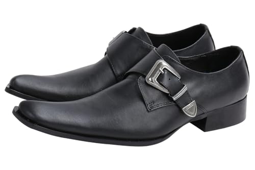 Santimon Men's Patent Leather Dress Shoes with Buckle, Pointed Toe, and Rivet Accents – Elegant Casual Loafers for Office, Weddings, Parties & Bar