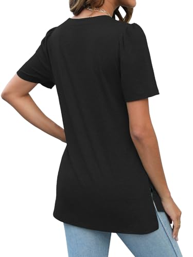 JomeDesign Summer Tops for Women Short Sleeve V Neck Shirts Side Split Loose Casual Tunic Tops2