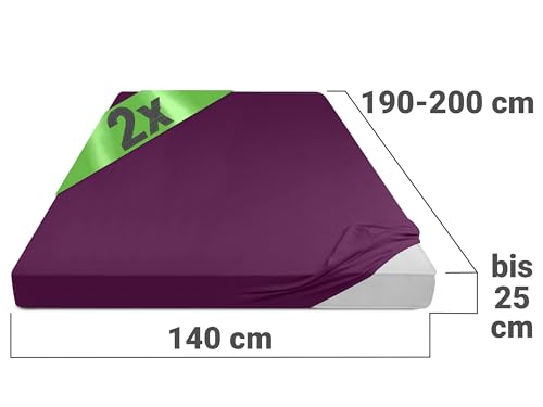Emily´s Check Doppelpack Bettlaken Betttuch Spannbettlaken 1493.2123, 140 x 190-200 cm, Lila – Ansicht 3