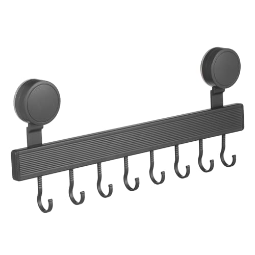 BAZEITFLOW 強力吸盤フック付き壁掛けキッチン収納ラック 連フックで調理器具やタオルを効率的に整理 壁にあけ不要で設置簡単 キッチンインテ