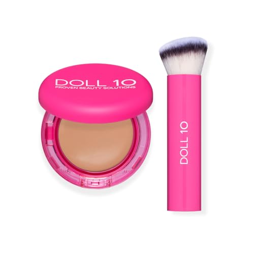Doll 10 Peptide Bounce Balm Foundation with Buff & Bounce Brush Hydrating Age-Defying Foundation for Mature Skin Clean Vegan Medium Buildable Coverage Blurs Fine Lines [Light/Medium]