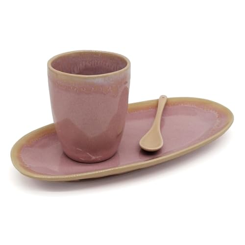 Mea-Living STONEWARE Set L rosa, mit Becher, Teller und Löffel,...