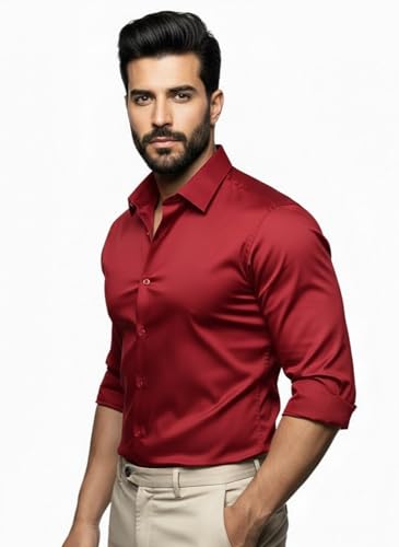 Image of Men's Solid Satin Full Sleeve Soft Finish Regular Fit Shirt for Casual Wear