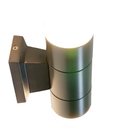 Image of VOLT 12V Cast Brass Up /Down Outdoor Sconce (Black) with Lanai Tube Top /Bottom & 5W 2700K Warm White LED MR16 Bulbs for Low Voltage Landscape Lighting
