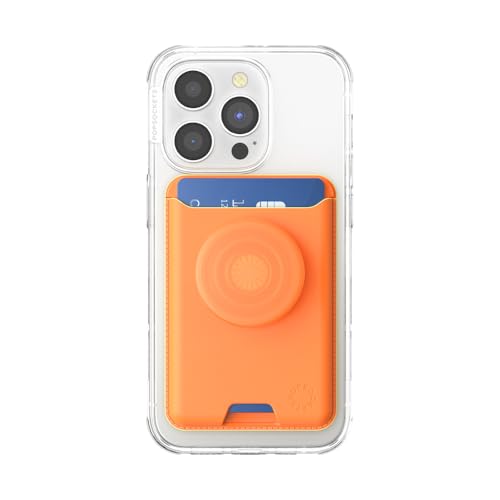 Image of PopSockets Phone Wallet with Expanding Grip and Adapter Ring for MagSafe, Phone Card Holder, Wireless Charging Compatible, Wallet Compatible with MagSafe Vegan Leather - Canteloupe