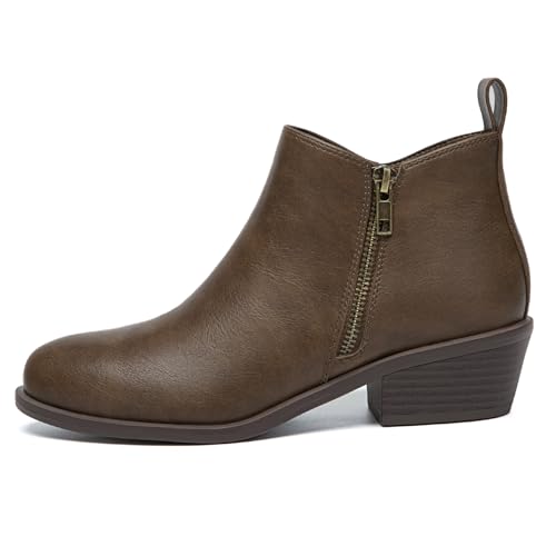 Athlefit Women's Ankle Boots Chunky Low Heel Comfortable Short Boots Round Toe Fahsion Fall Taupe Booties Size 6.5 — view 3