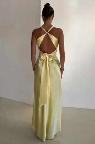 Cudiew Satin Bridesmaid Dresses Corset V Neck Prom Dresses Teens Back Self Tie Formal Evening Party Gown for Women3