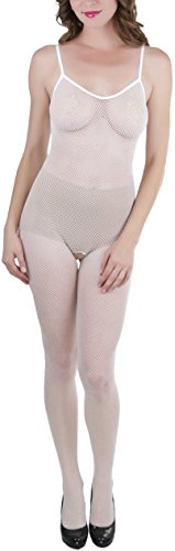 Image of ToBeInStyle Women's Bodystocking Crotchless Peek-A-Boo Fishnet Lace Bodysuit