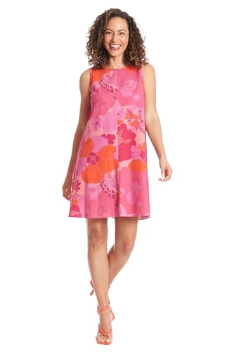 London Times Women's Dresses Linen Blend Sleeveless Shift Dress | Summer Dress for Women | Casual Dresses for Women, Coral/Sangria, Large
