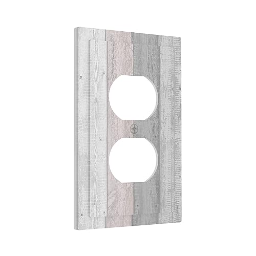 Rustic Pink Gray Painted Wood Effect 1 Gang Outlet Plate Covers Decorative Single Duplex Wall Plate Electrical Receptacle Light Switch Cover Art Faceplate Switchplate for Farmhouse Bedroom Decor