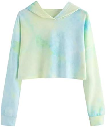 Crop Hoodie, Women Teen Girls Fashion Tie-Dye Hoodie Sweatshirt Crop Tops Long Sleeve Pullover Shirts (Green, S)