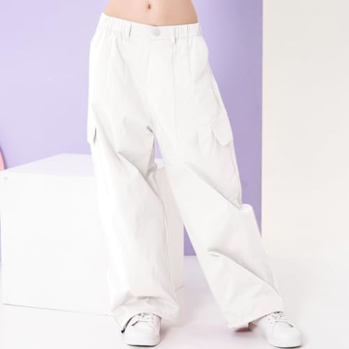 Image of Rolanko Girls Cargo Pants Wide Leg Streetwear Kids Pants with Pockets Trendy Jogger Trousers 4-14 Years