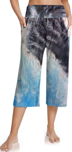 Image of UEU Women's Yoga Capri Pants Loose Soft Drawstring Workout Sweatpants | Comfortable Stretchy Fabric, Casual Lounge Pants, Side Pocket, Workout Travel Daily Wear