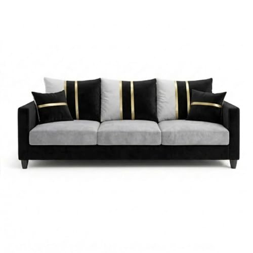 Image of Jester Plush Comfort Sofa Set | 3 Seater + 1 Seater + 1 Seater | Luxury Velvet Suede Fabric | Modern Living Room Sofa | Black - Light Gray