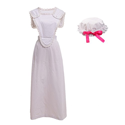GRACEART Victorian Maid Pinafore Apron Colonial Prarie Peasant Apron with Bonnet (style04)