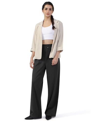 Womens Wide Leg Work Pants High Elastic Waist Casual Slacks Trousers Button Pleated Office Dress Business Pants2