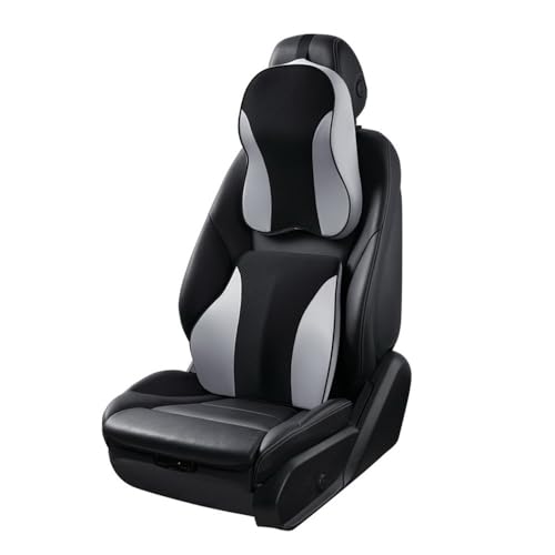 HUARXUNEG Comfortable car seat neck pillow and lumbar support pillow, memory foam inner core effectively relieves tension and pain when driving(black) (grey)