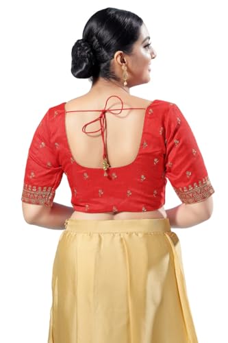 Image of Vamas Women's Silk Padded Self Design Half Sleeve Readymade Saree Blouse (X-1166.ELB)