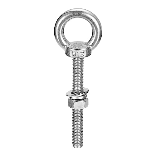 Image of uxcell Lifting Eye Bolt, 1 Set M12x100mm Eye Bolt with Nut Washer 304 Stainless Steel Shoulder Lifting Ring Eye Bolt for Hanging Item