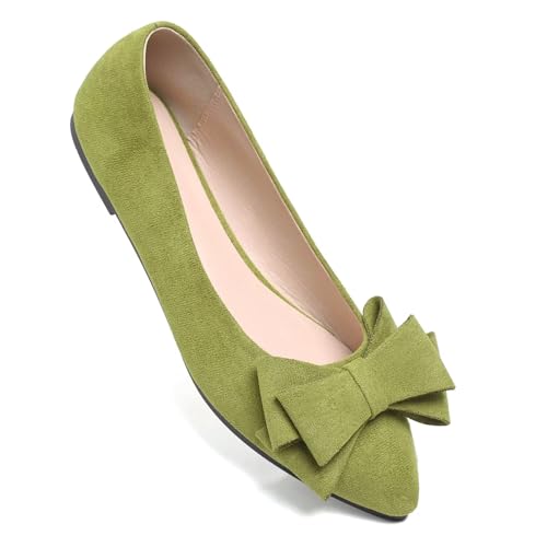 Image of WENJIAZHIZHI Square Toe Bow Ballet Slip-On | Classic Suede Finish,Chic Bow Detail,Effortless Everyday Style,Wedding Party Office,Plus Size Available