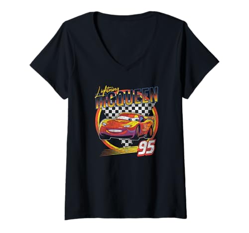 T-shirt Disney Cars Flash McQueen Col V avec Imprimé Course Vintage Unique