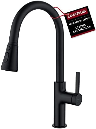 Lavatrum Kitchen Faucet with Pull Down Sprayer Matte Black, 17 Inches Extended Body Single Handle High Arc Kitchen Sink Faucet with 3-Function Sprayer, Faucet for Kitchen Sink, Grifos De Cocina
