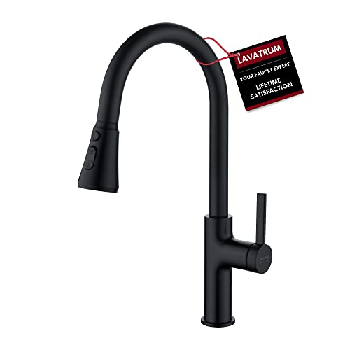 Lavatrum Kitchen Faucet With Pull Down Sprayer Matte Black, 17 Inches Extended Body Single Handle High Arc Kitchen Sink Faucet With 3-Function Sprayer, Faucet For Kitchen Sink, Grifos De Cocina #TOP3