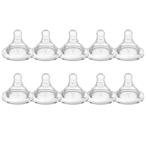 Silicone Replacement Nipple, Y-Cut Nipples for Wide Neck Bottles, 9+ Months, Thicker Liquids, 10 Count