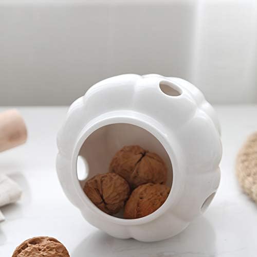 DecentGadget® 850ml White Hollow Ceramic Storage Jar with Bamboo Lid Pumpkin Shape Kitchen Canister for Serving Tea Coffee Spice Sugar Condiment Garlic Ginger