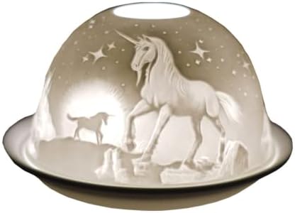 Cello Porcelain Tealight Holder Dome, Unicorn Design, A stunning candle holder projecting a 3D image or loving message. Suitable to be used with scented and unscented tealights.