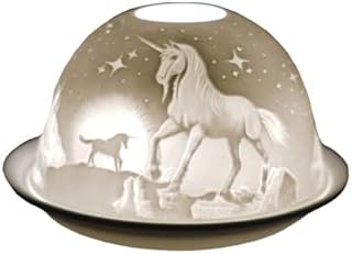 Cello Porcelain Tealight Holder Dome, Unicorn Design, A stunning candle holder projecting a 3D image or loving message. Suitable to be used with scented and unscented tealights.