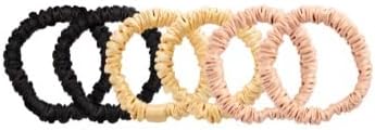 Megan Graham Beauty Silk Hair Scrunchies - Set of 6: 2 Blush, 2 Gold, 2 Black - Gentle Hair Ties - Frizz, Break & Hair Loss Prevention