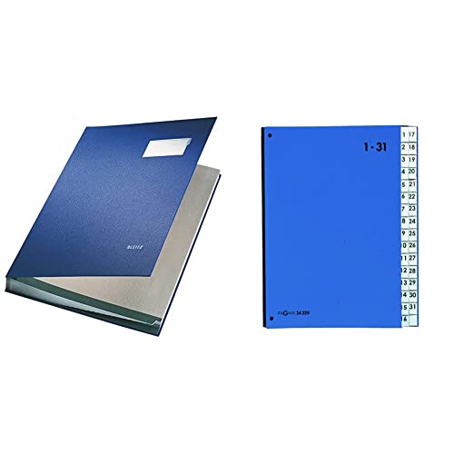 Leitz 57000035 Unterschriftsmappe, 20 Fächer, Überzug PP, blau, A4 & Pagna Pultordner Color (Pultmappe, 32 Fächer, 1-31) blau