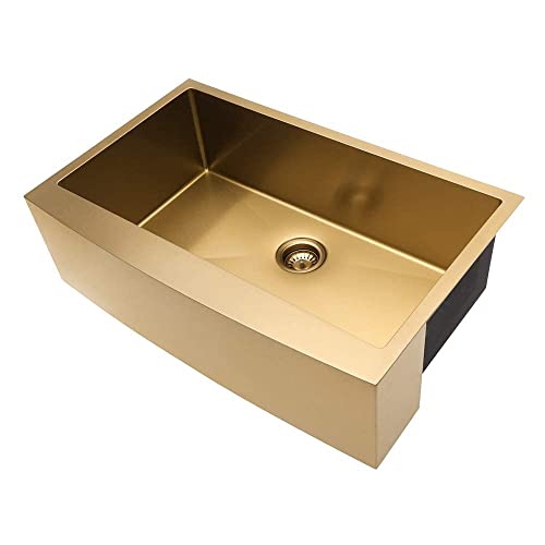 Lordear Gold Farmhouse Sink 33 inch Farmhouse Kitchen Sink Apron Front 16 Gauge Stainless Steel Deep Single Bowl Kitchen Farm Sinks Basin