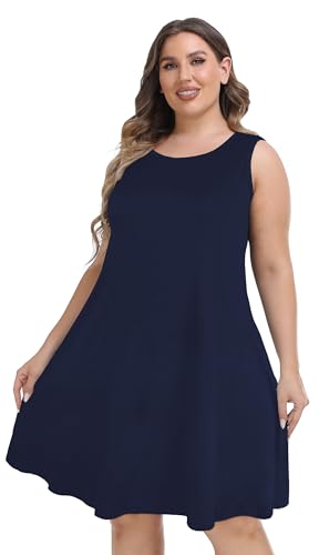 Image of elescat Plus Size Summer Dresses for Women Sleeveless Pockets Beach Tshirt Tank Sundress 2026