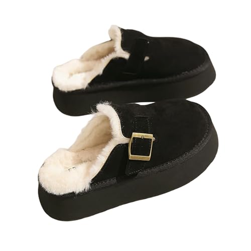 Image of Gyios slippers Vintage Winter Shoes Woman Outdoor Warm Slippers For Women Ladies Shoes Buckle Slip On-black-38