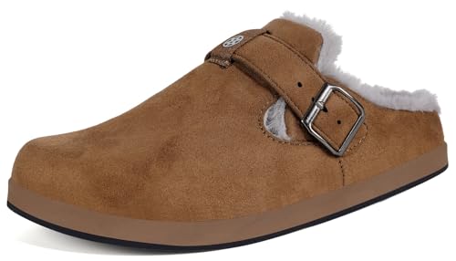 Zuecos y Mules Hombre Mujer Zapatillas de casa Invierno Cómodos Ante Lined Clogs Zapatos de Casa Cálido Pantuflas de Interior Exterior, Marrón, 44 EU