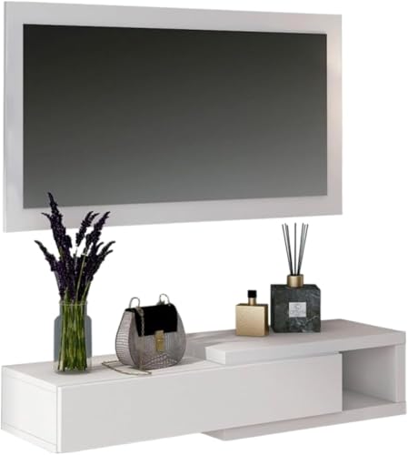 SHIITO | Mueble Recibidor Modelo Aura | Mueble Horizontal para la Entrada | Diseño Simple y Moderno para Decoración Hogar | Blanco - 90 x 70 x 40 cm