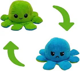 Brinquedo Polvo De Pelúcia Reversível Feliz e Bravo 20cm - Azul e Verde Polvinho do Humor Polvo Tik Tok