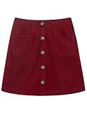 Noomelfish Girl Corduroy Skirts Kids Fall Winter Button Mini Skirt with Pockets, Burgundy, Size 11-12 Years