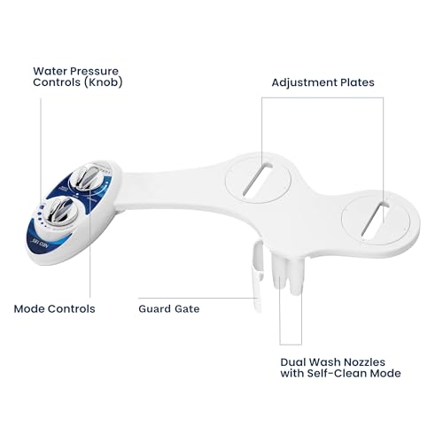LUXE Bidet Neo 185 (Elite) Non-Electric Bidet Toilet Attachment w/Self-Cleaning Dual Nozzle and Easy Water Pressure Adjustment for Sanitary and Feminine Wash (Blue and White) 13.5 x 7 x 3 inches