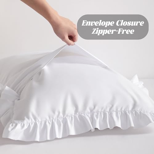 BEDSUM Ruffled Pillow Shams, Standard 20x26 Set of 2, Brushed Microfiber Pillowcases with Envelope Closure, Soft Wrinkle-Resistant, White - Thumbnail 5