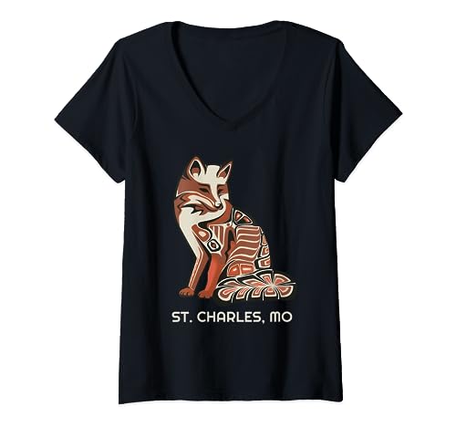 Photo de Renard tribal rouge - Illustration indienne de St-Charles T-Shirt avec Col en V
