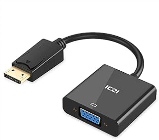 DisplayPort DP to VGA Adapter, ICZI Gold-Plated DP to VGA (Male to Female) For PC, Laptop, Monitor and Projector Black