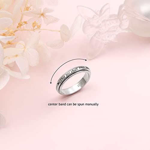 Men Women Spinner Ring 925 Sterling Silver Moon Star Fidget Rings for Anxiety Stress Relieving ADHD Autism Rings with Message Keep Going This Too Shall Pass Inspirational Band Ring2