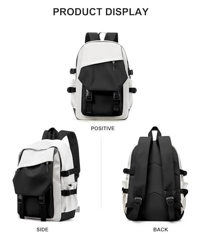 Image of coowoz School Bag Lightweight Casual Daypack College Laptop Backpack for Men Women Water Resistant Travel Rucksack for Sports High School Middle Bookbag for girls(Black white)
