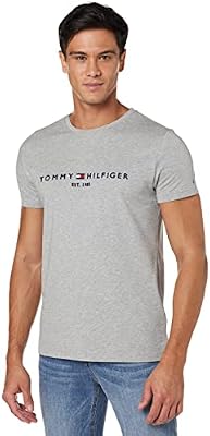 Tommy Hilfiger Core Tommy Logo Tee Mw0mw11465 Camisetas de Manga Corta, Gris (Cloud Htr), XS Hombre