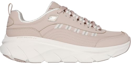 Skechers Women's D'lux Walker 2.0 Golden Step Trainers, Taupe Leather Gold Trim, 82