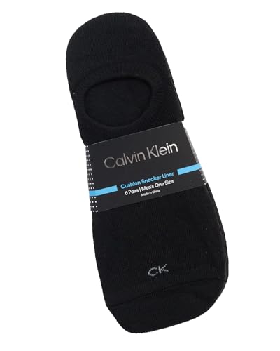 Calvin Klein Men's No-Show Cushion Sneaker Liner Socks - 6 Pack (One Size, Black)2